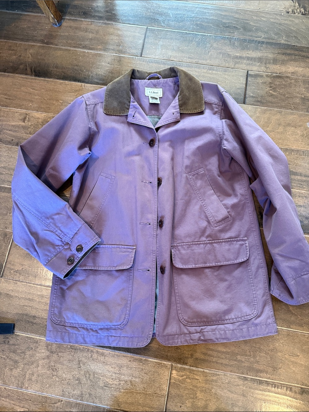 L.L. Bean Lavender Cotton Jacket with Brown Corduroy Collar
